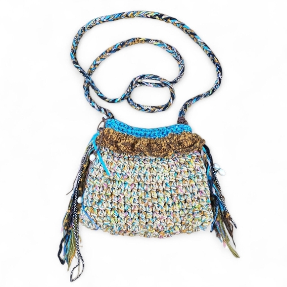 Source Unknown Handbags - Boho Crochet Crossbody Bag Multicolor Handwoven Purse with Tassel Fringe